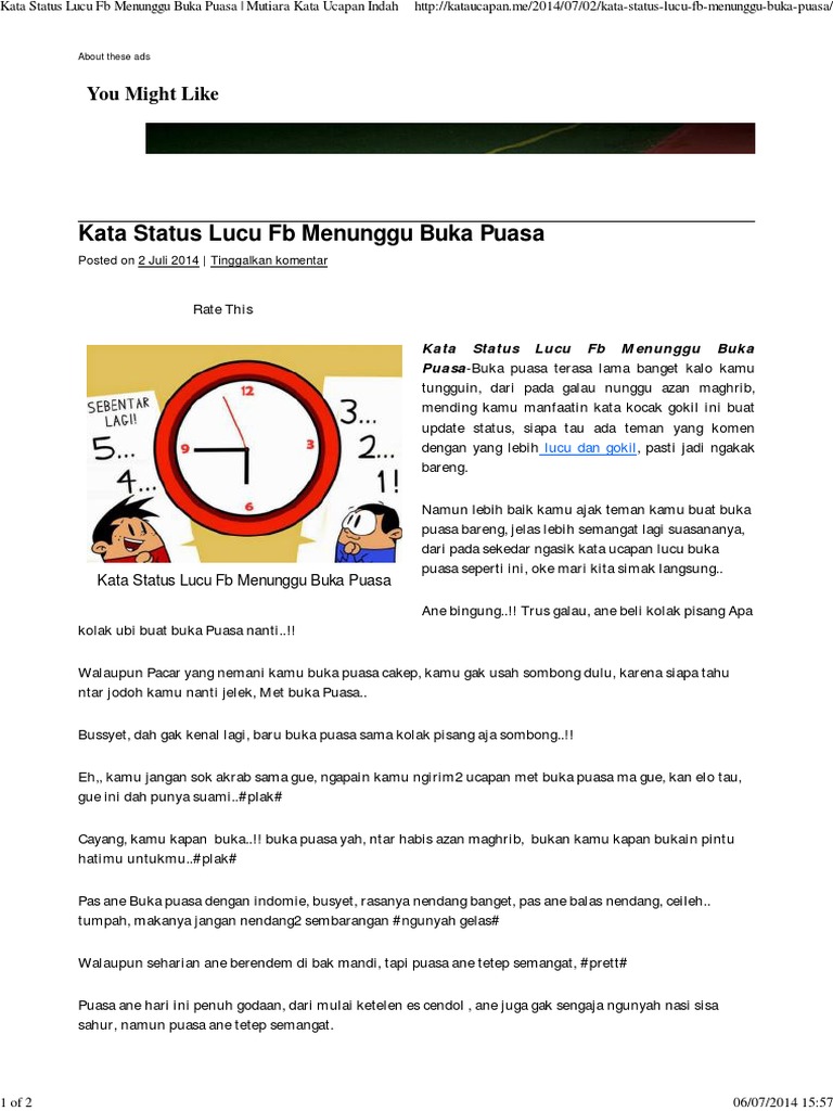  Kata  Status Lucu Fb Menunggu  Buka Puasa Mutiara Kata  