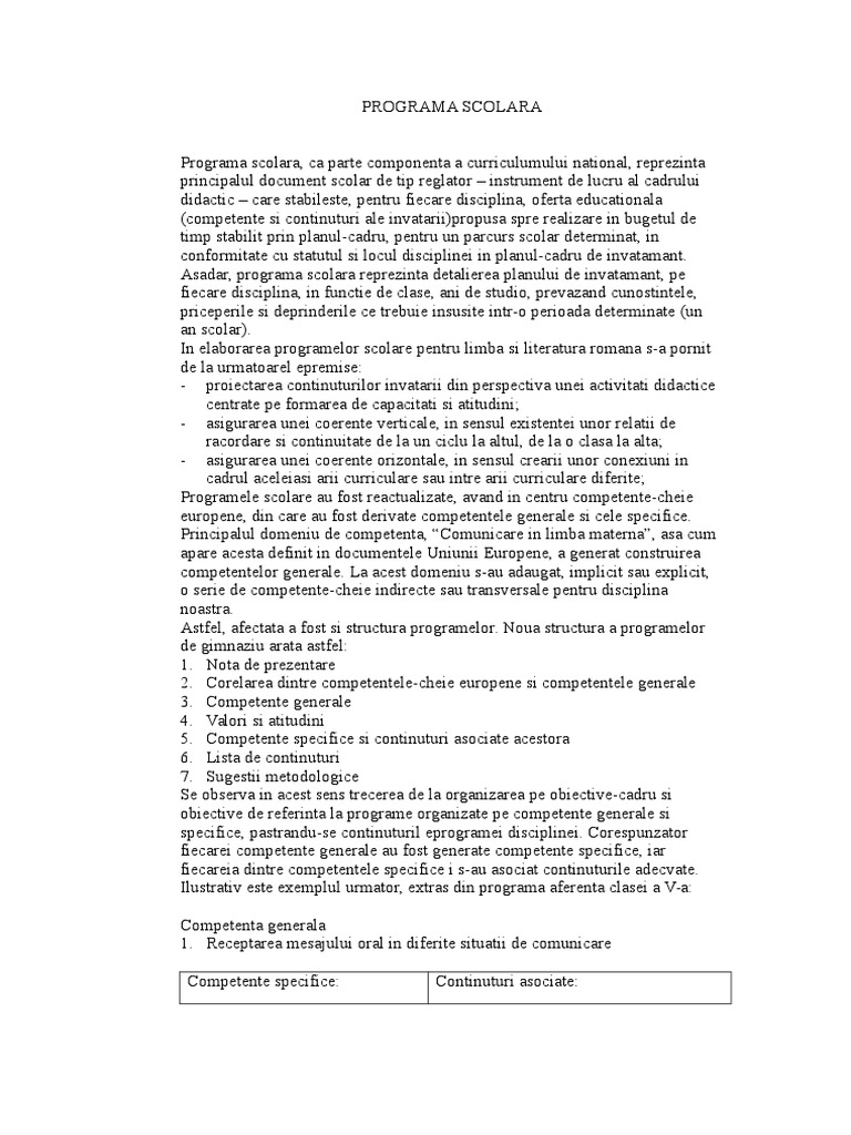 Programa Scolara PDF