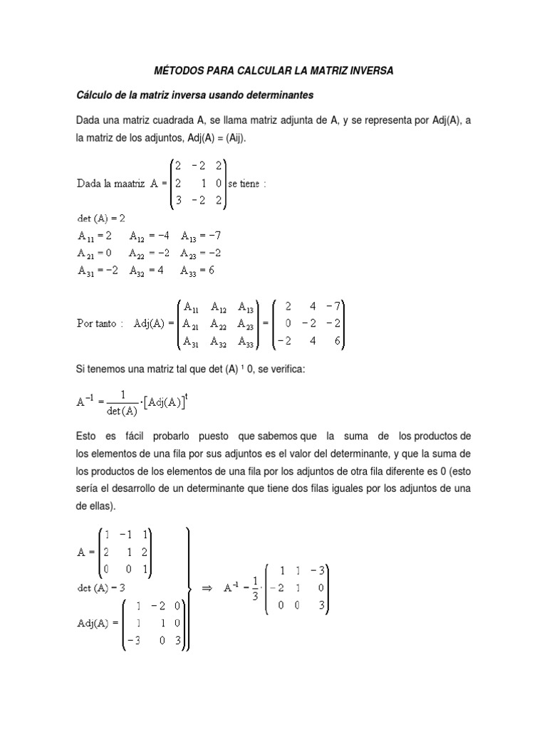 M todos Para Calcular La Matriz Inversa