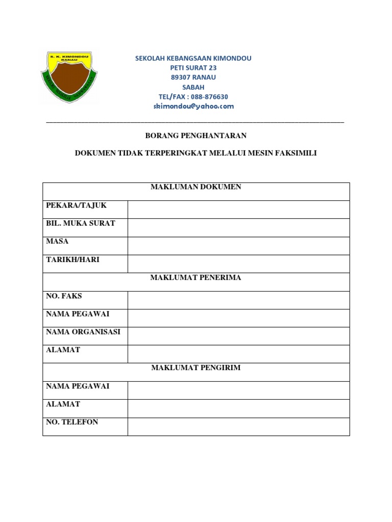 Contoh Borang Penghantaran Fax