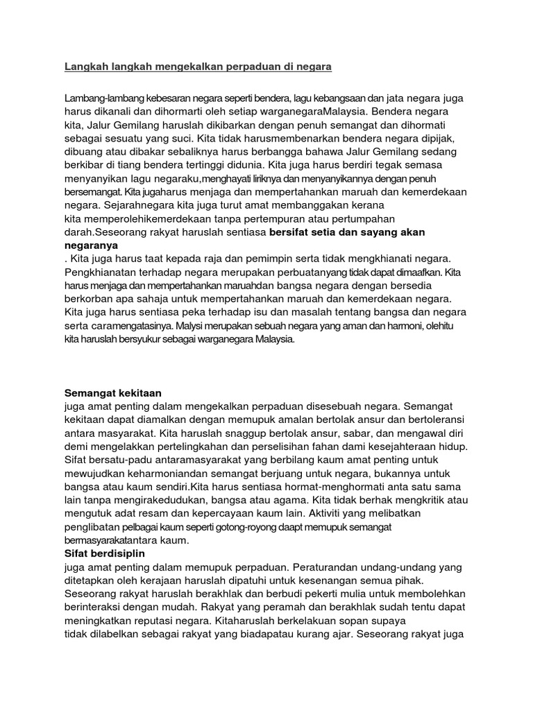 Langkah Langkah Mengekalkan Perpaduan Di Negara  PDF