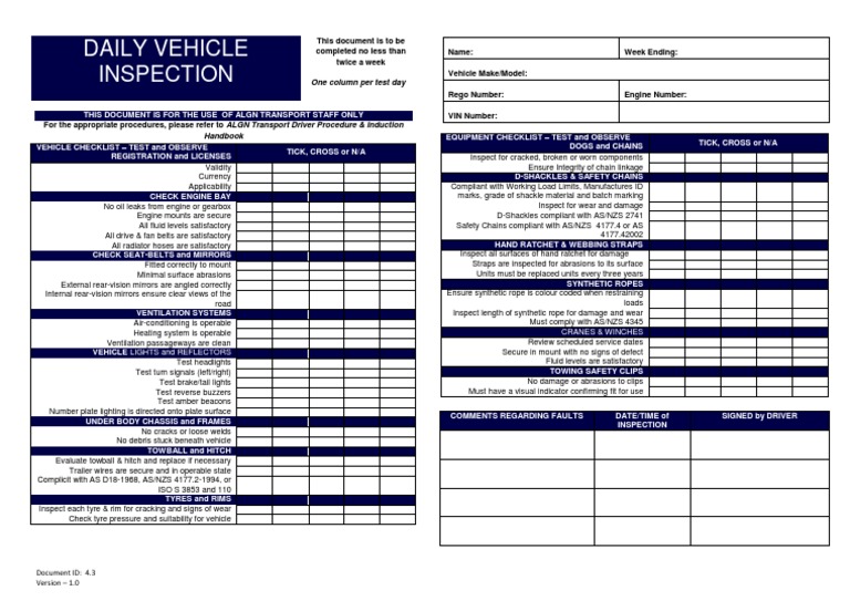 4.3 Daily Vehicle Inspection | PDF | Vehicles | Tire