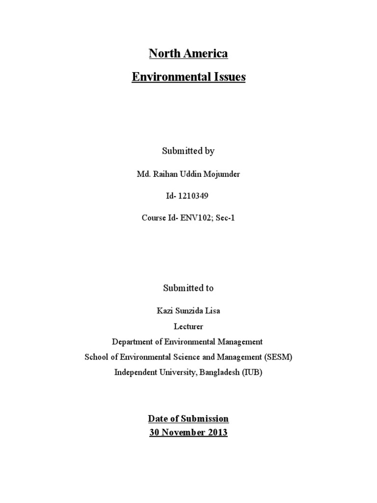 North America Environmental Issues: Submitted by | PDF | Natural ...