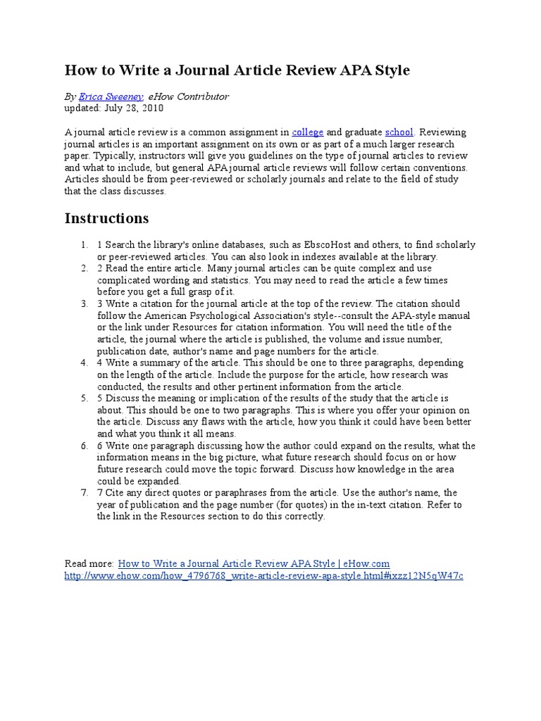 How To Write A Journal Article Review APA Style | PDF