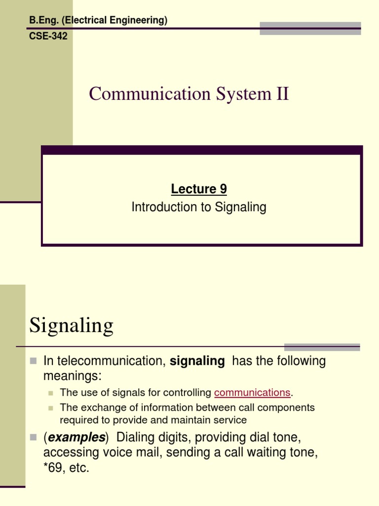Communication System II Introduction To Signaling PDF Signaling
