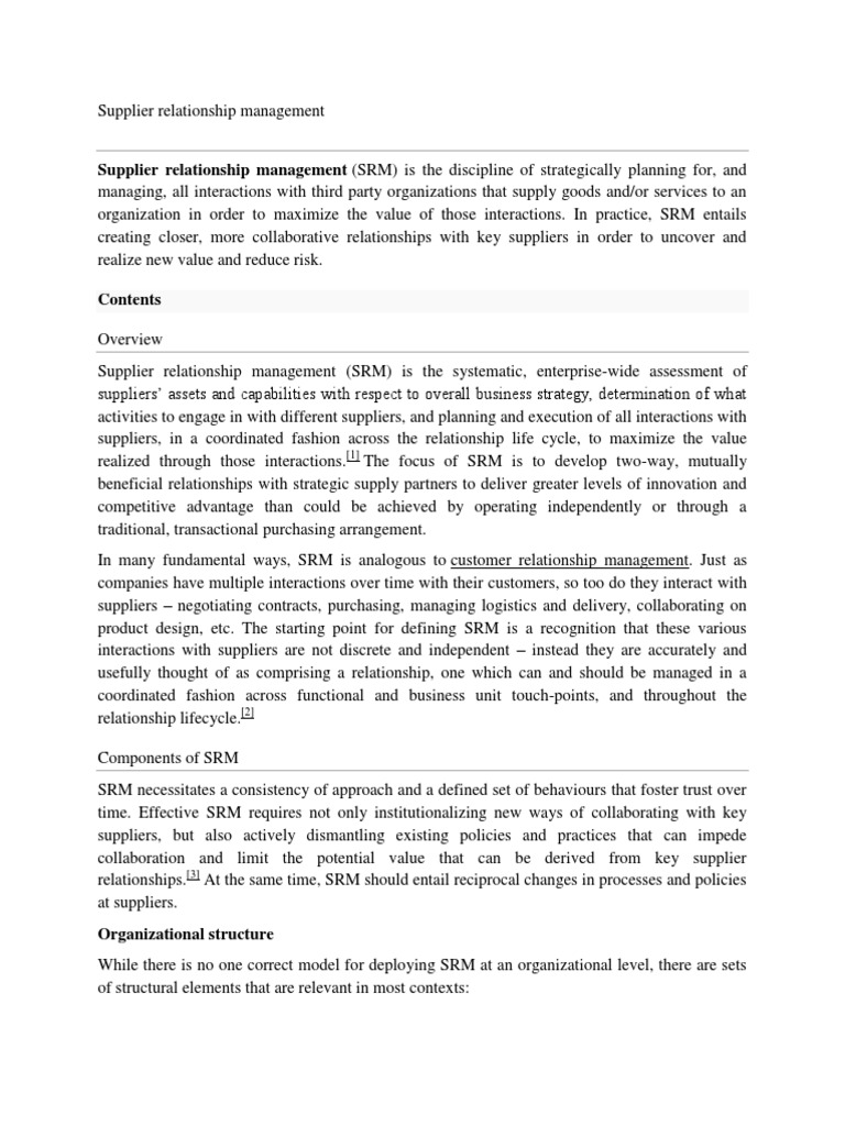 Supplier Relationship Management | PDF | Accountability | Business