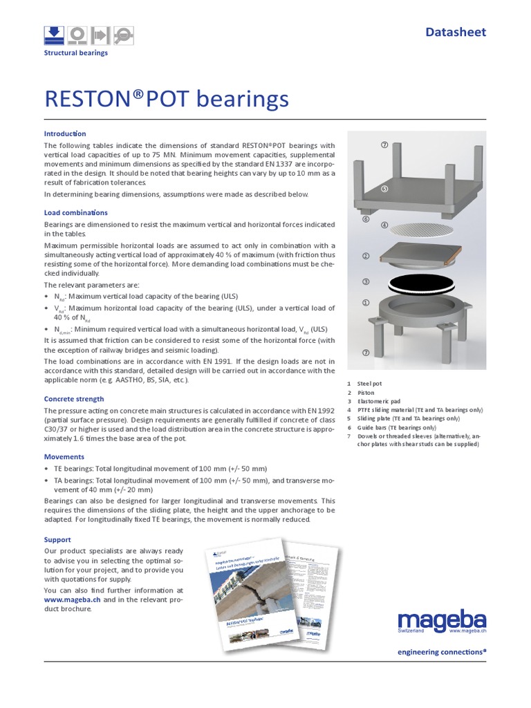 Datasheet Reston Pot Bearing (Mechanical) Concrete