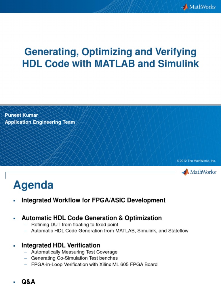 Generating Optimizing and Verifying HDL Code With Matlab and Simulink ...