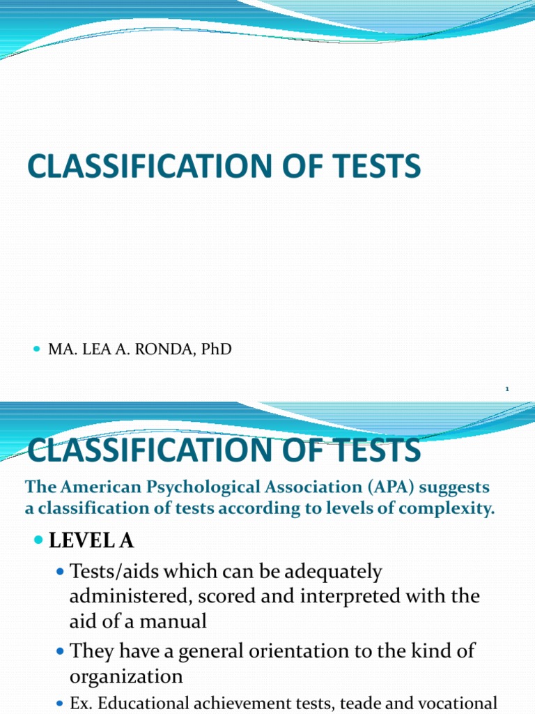 Classification of Psychological Tests | PDF | Psychometrics | Psychology