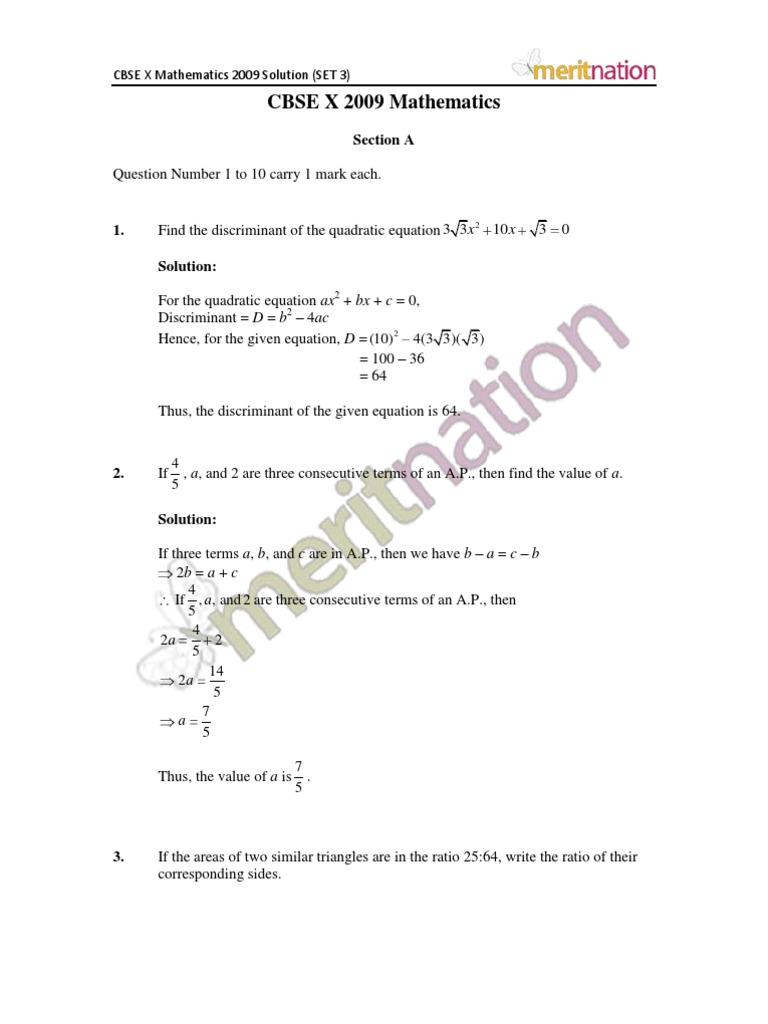 Sec-3 Sec-A | PDF | Area | Quadratic Equation