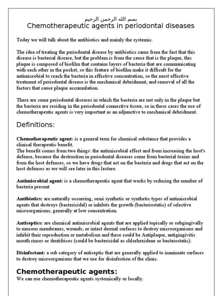 Chemotherapeutic Agents in Periodontal Diseases PDF Antimicrobial