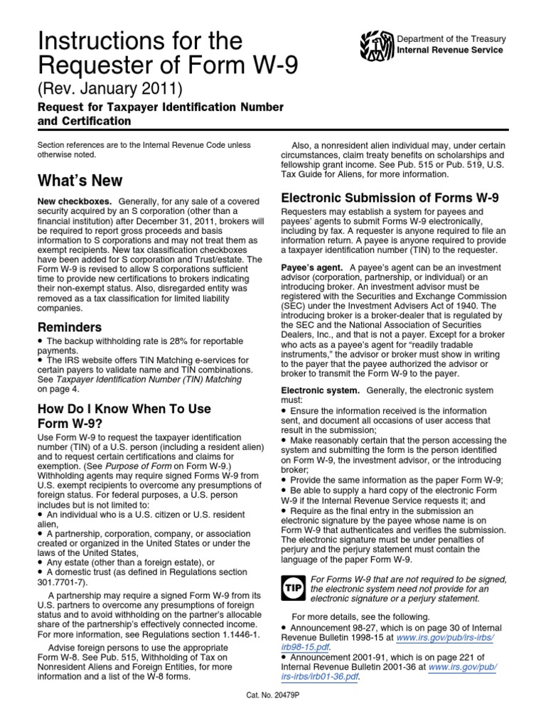 Irs Instructions For The Requester Of Form W 9