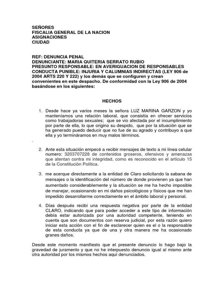 Modelo Denuncia Penal | PDF | Ley Pública | Principios éticos