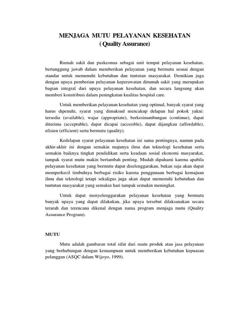 Menjaga Mutu Pelayanan Kesehatan