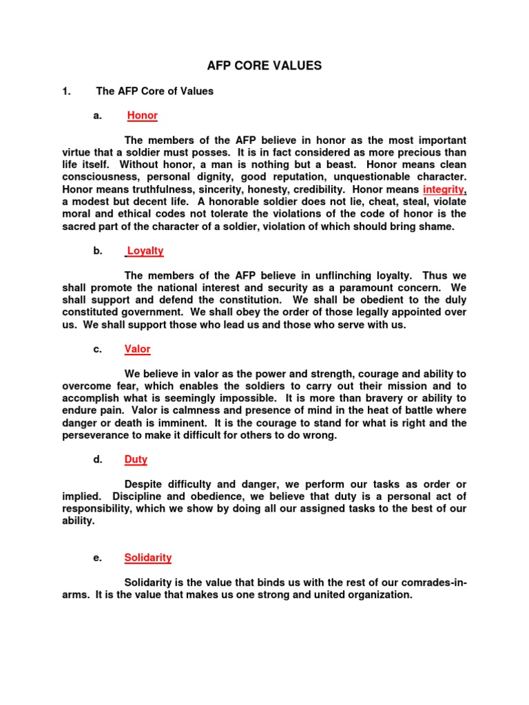 Afp Core Values & Military Courtesy and Discipline Courage Justice