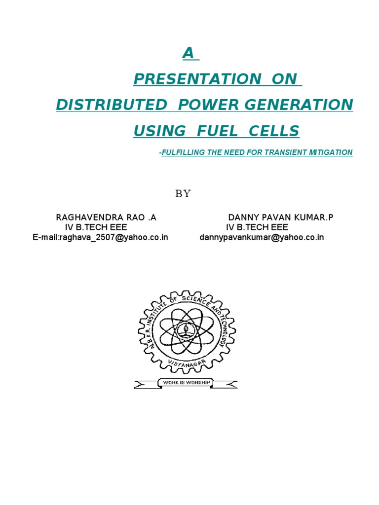 Fuel Cells for Distributed Power Generation | PDF | Fuel Cell | Direct ...