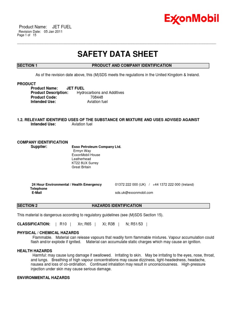 Jet Fuel MSDS PDF Toxicity Firefighting