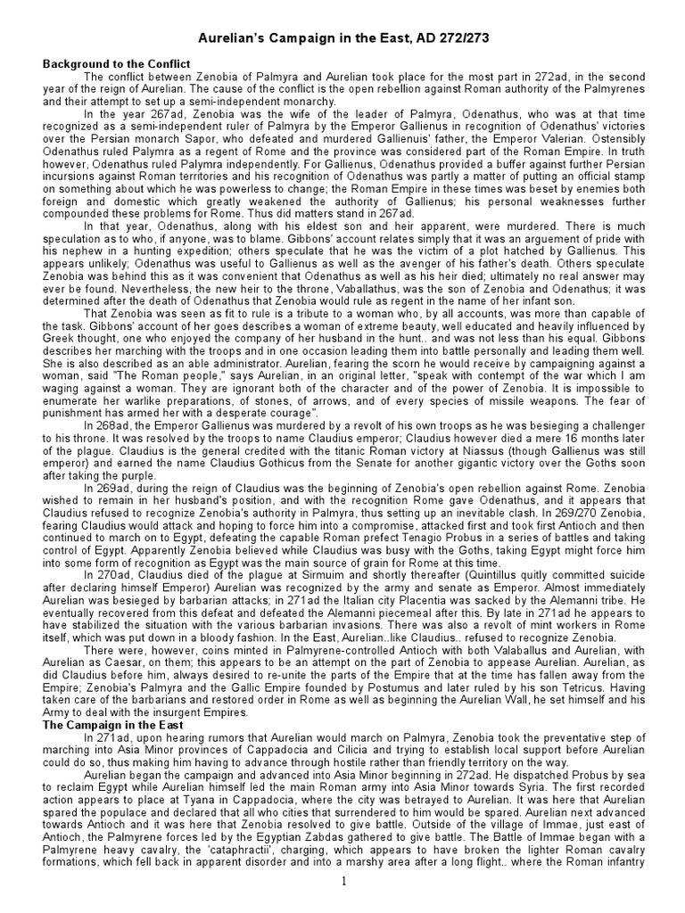 Aurelian's Campaign to Reunite the Roman Empire The Suppression of