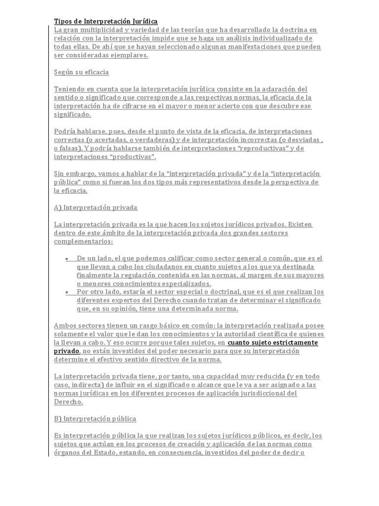 Tipos de Interpretación Jurídica Legislación Juez