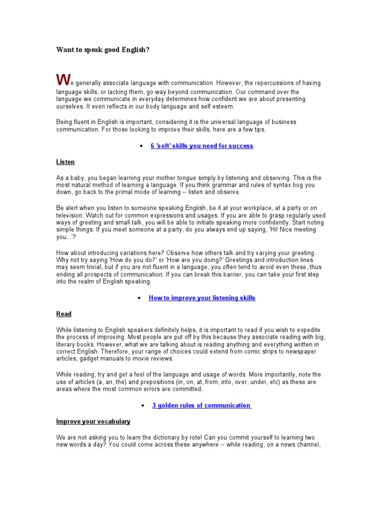 Tips to Speak Good English Fluently | PDF | English Language | Vocabulary
