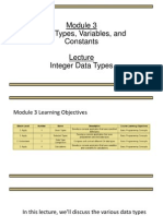 Data Types, Variables, and Constants Integer Data Types