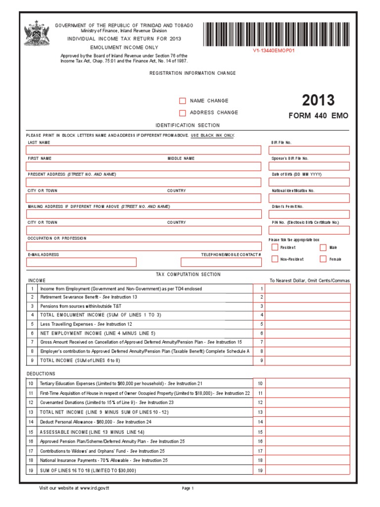 Tax Form 2013 (Trinidad) PDF Expense Tax Deduction