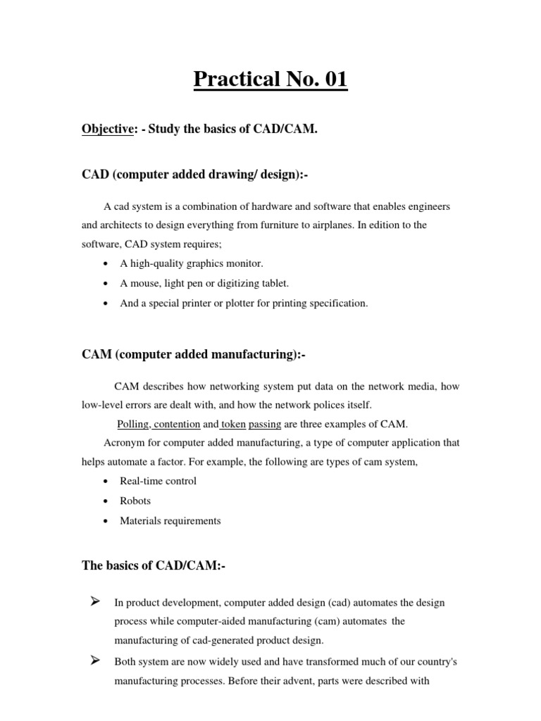 Practical No. 01: Objective: - Study The Basics of CAD/CAM | Download ...