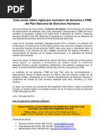 Esta Noche Habrá Vigilia Por Exclusión de Derechos LTGBI Del Plan Nacional de Derechos Humanos