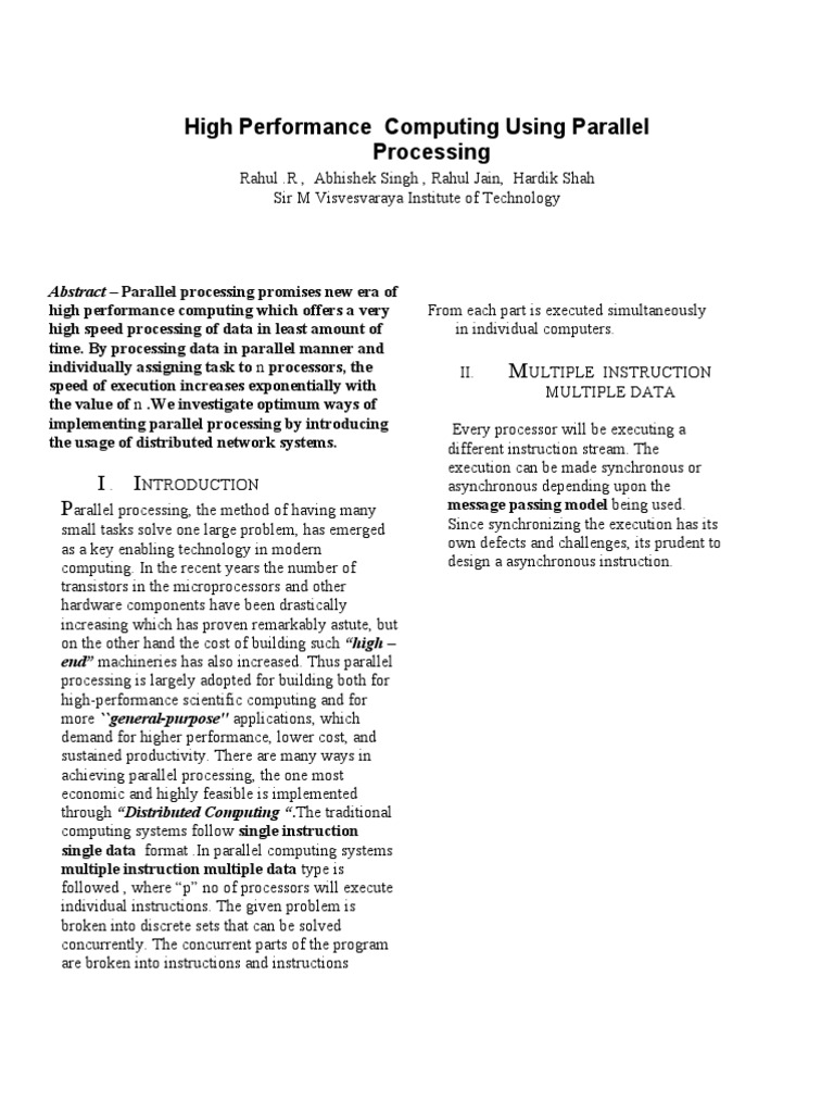 High Performance Computing Using Parallel Processing | PDF | Parallel ...