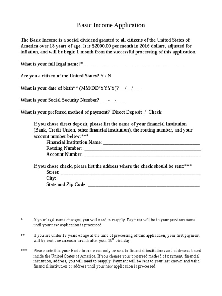 Basic Income Application | PDF