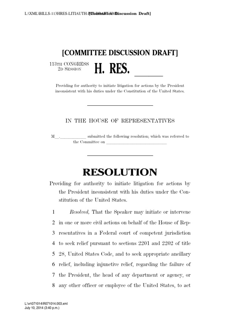 House Resolution To Sue President Obama | PDF
