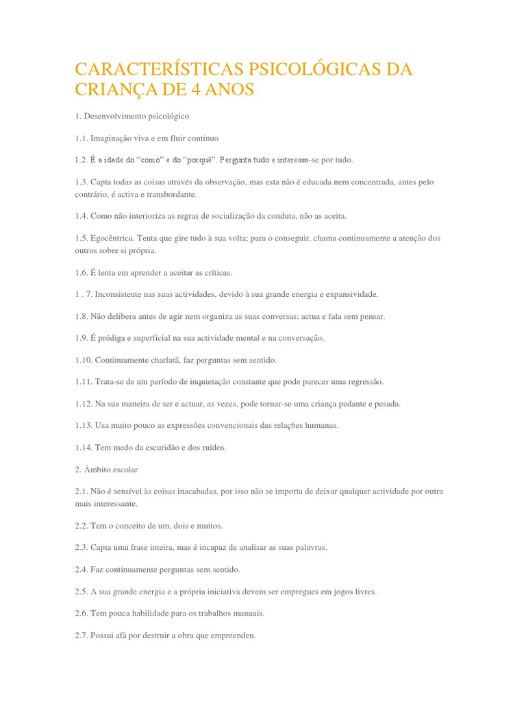 Psicologia da Criança de 4 Anos | PDF | Adolescência | Psicologia