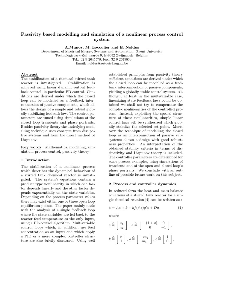 Passivity in Nonlinear Process Control | PDF | Control Theory ...