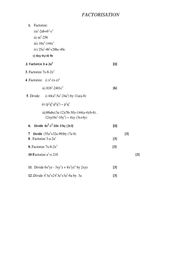 Class 9 Factorisation Exercises | PDF