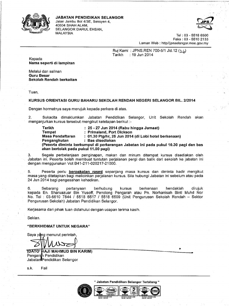 Contoh Surat Rasmi Kerajaan