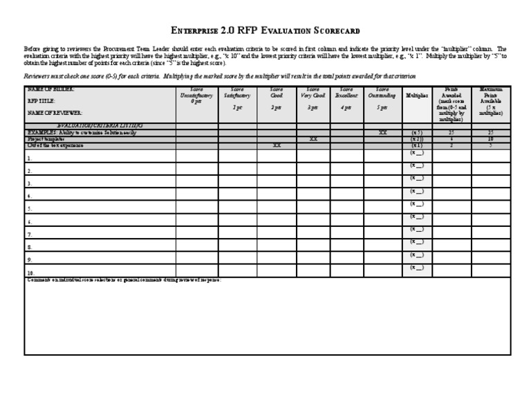 Enterprise 2.0 RFP Evaluation Scorecard | PDF | Business | Computing ...