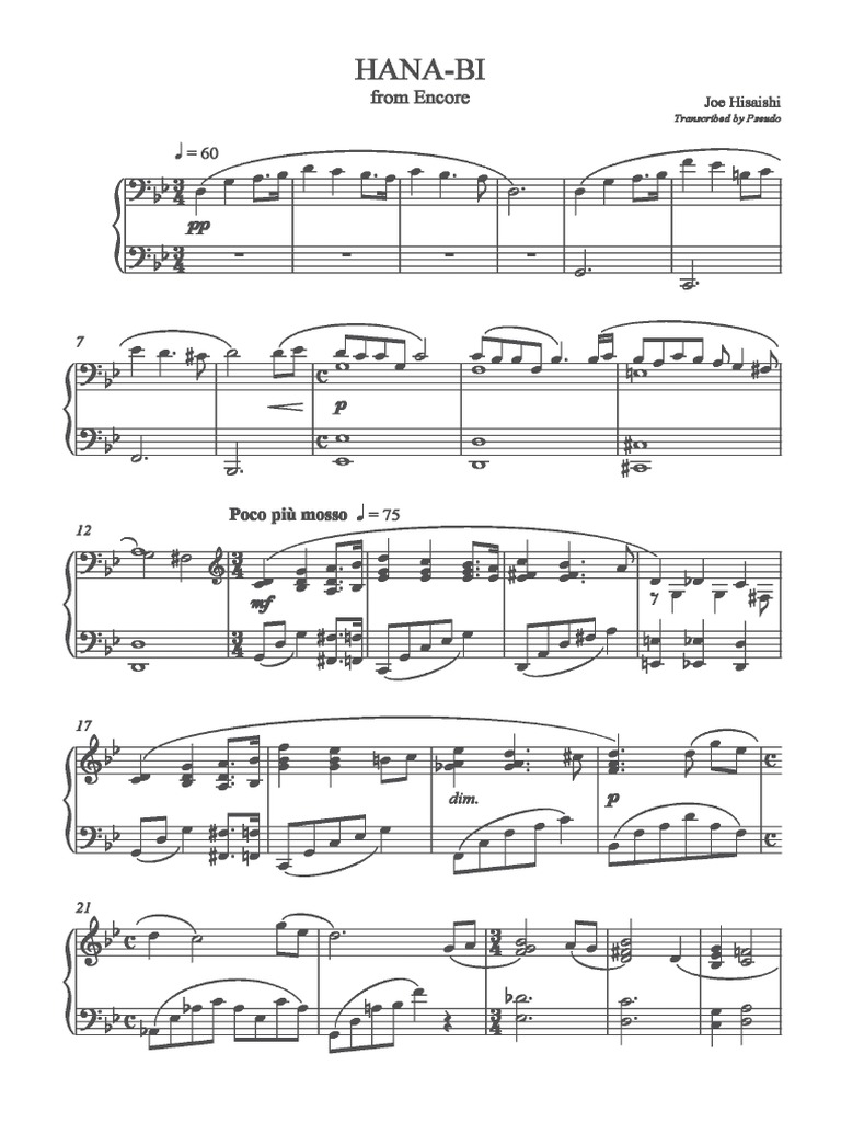 Joe Hisaishi HANABIPiano Sheet PDF Entertainment (General)