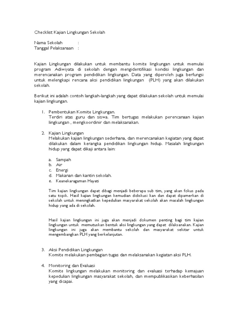 Contoh Laporan Kegiatan Sekolah Adiwiyata Audit Kinerja