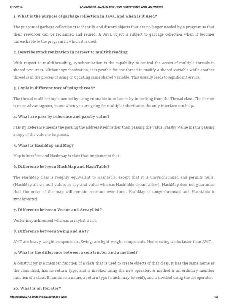 Advanced Java Interview Questions and Answers | PDF | Thread (Computing ...
