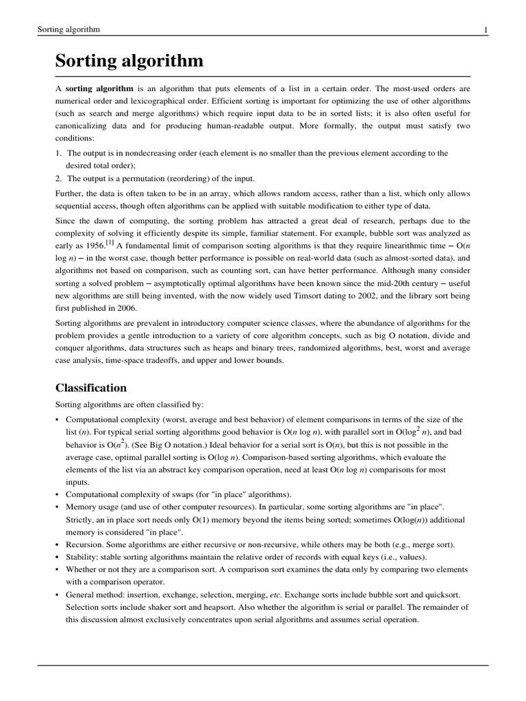 Sorting Algorithm | PDF