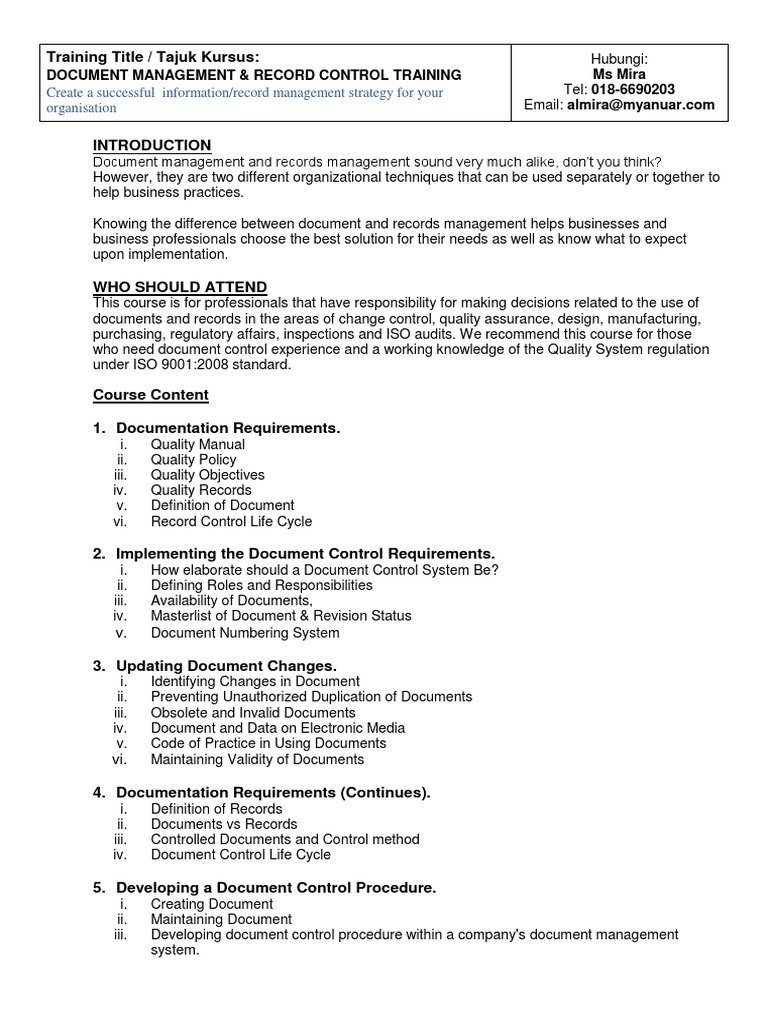 Document Management Training Course | PDF | Iso 9000 | Records Management