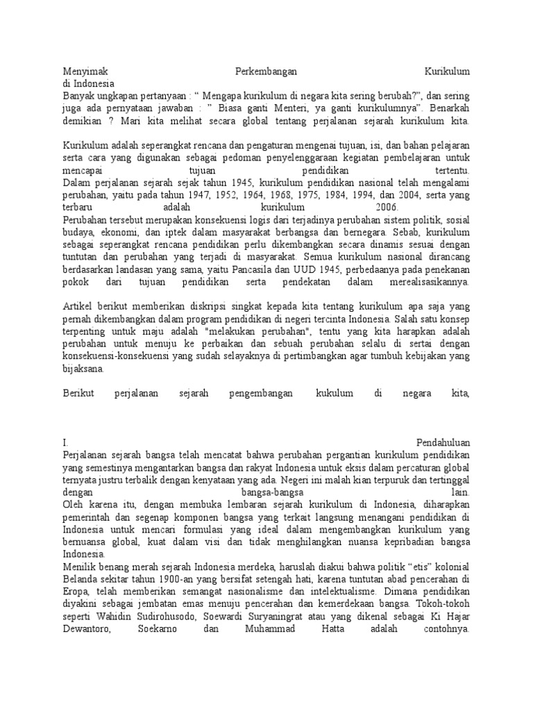 Sejarah Singkat Perkembangan Kurikulum Di Indonesia Seputar Sejarah