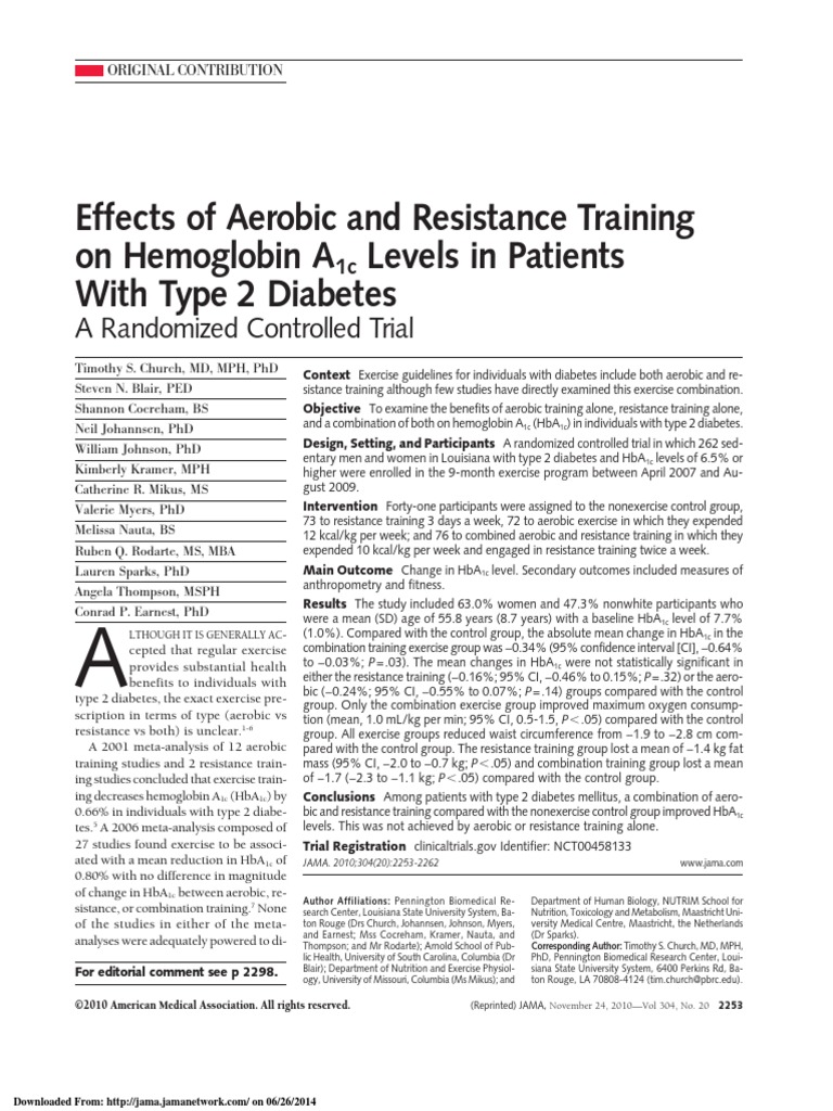 Effects of Aerobic and Resistance Training On Hemoglobin A Levels in ...