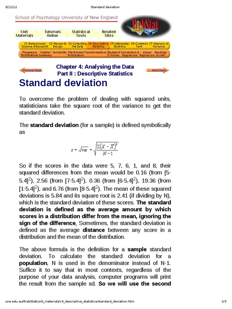 Standard Deviation: Chapter 4: Anal Sing The Data Part II: Descriptive ...