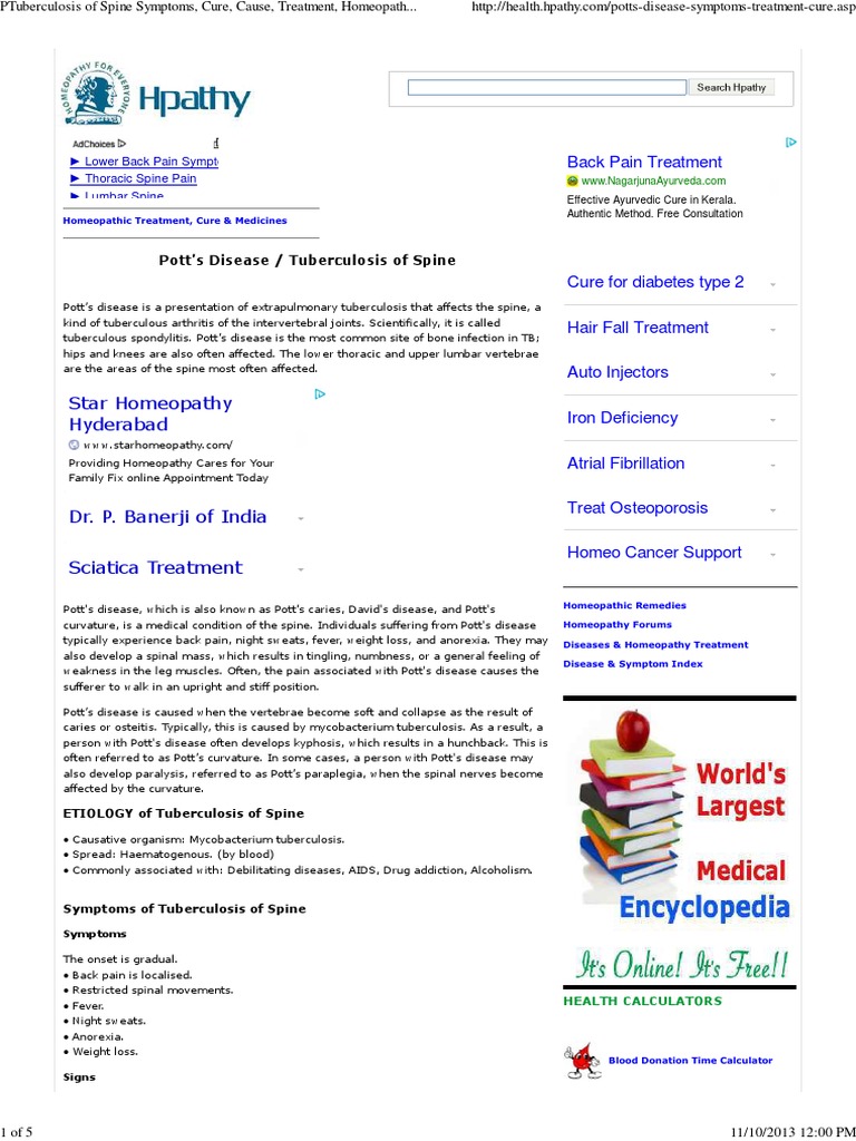PTuberculosis of Spine Symptoms, Cure, Cause, Treatment, Homeopathy