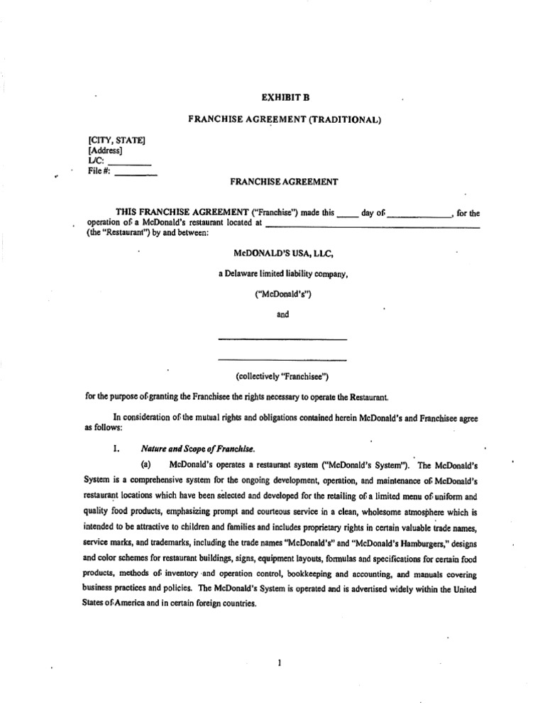 Mcdonalds Franchise Agreement Pdf Franchising Mc Donald S