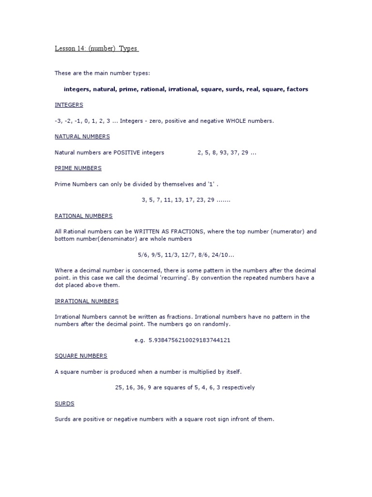 Types of Numbers Explained | PDF