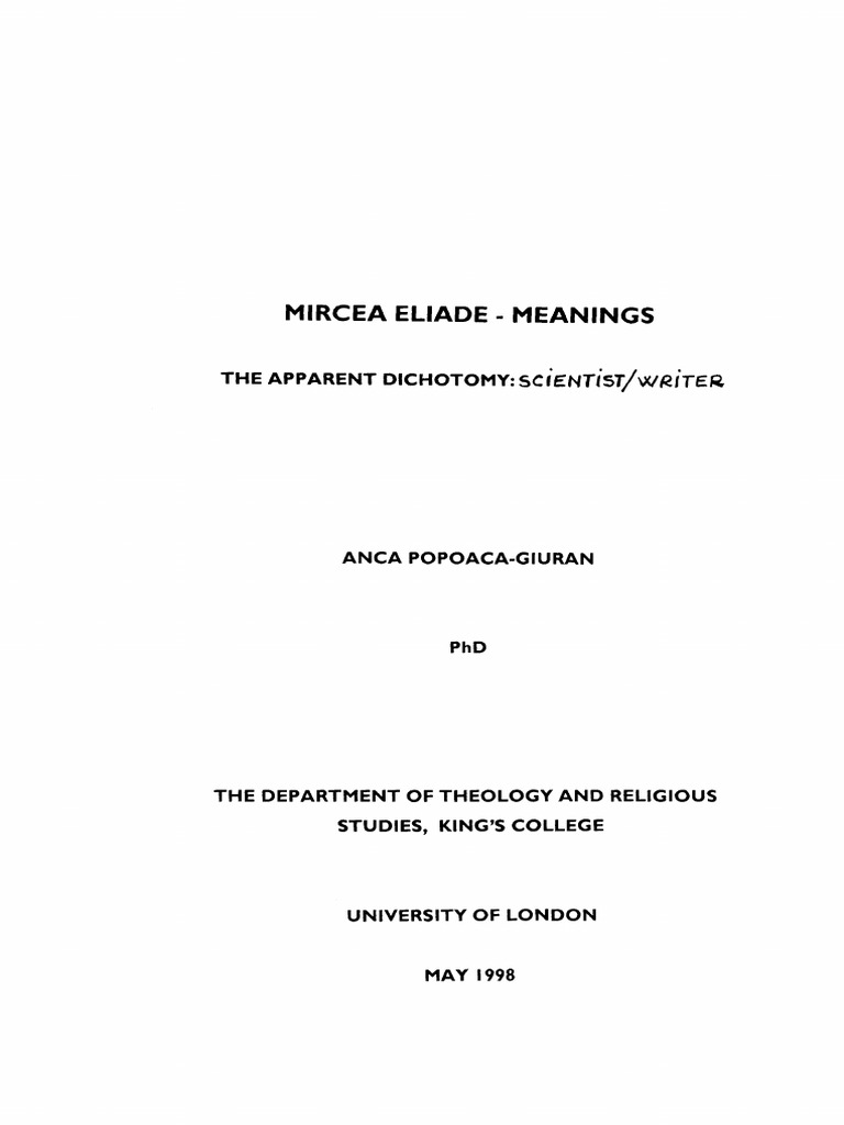 Anca Popoaca-Guiran - Mircea Eliade - The Apparent Dichotomy