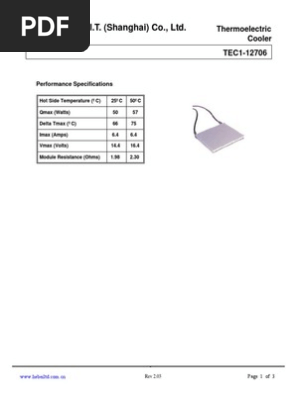 TEC1-12706 Peltier Module Specs | PDF | Science & Mathematics