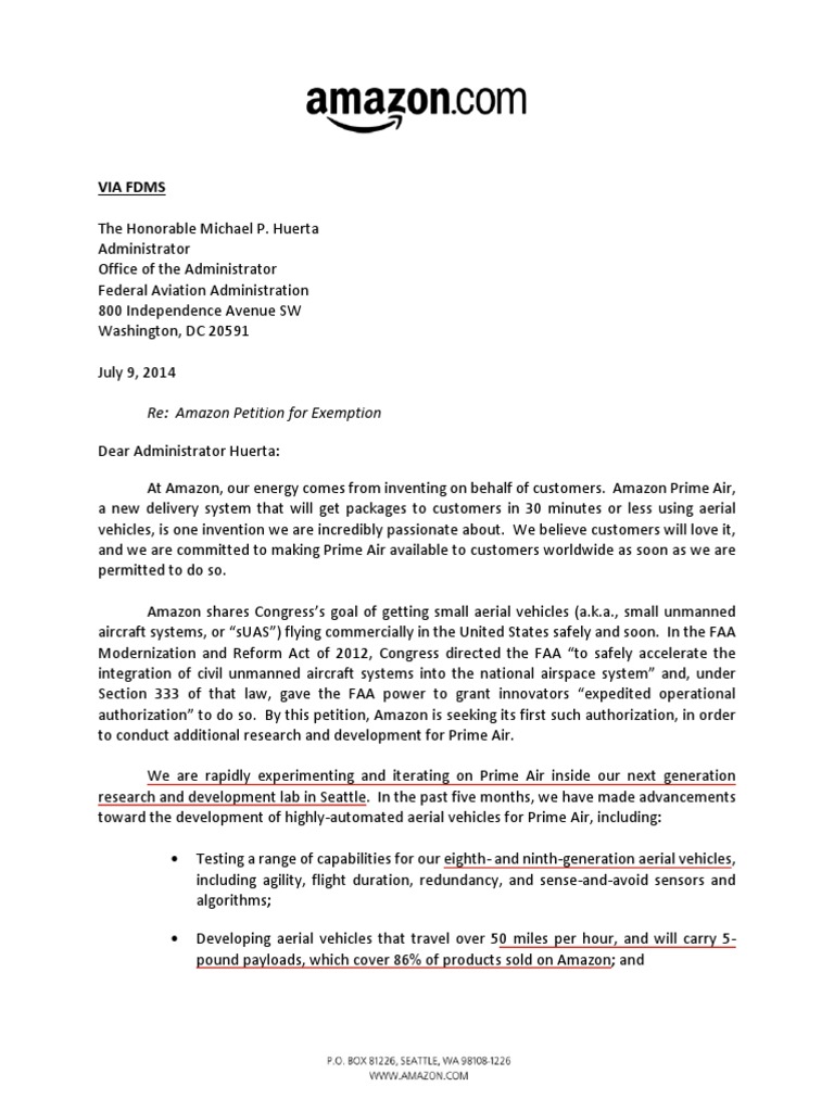 Amazon FAA Application | PDF | Aerospace Engineering | Science